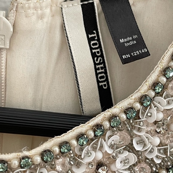 Topshop Embellished Ivory Jacquard Mini Dress size 8 - Picture 4 of 11